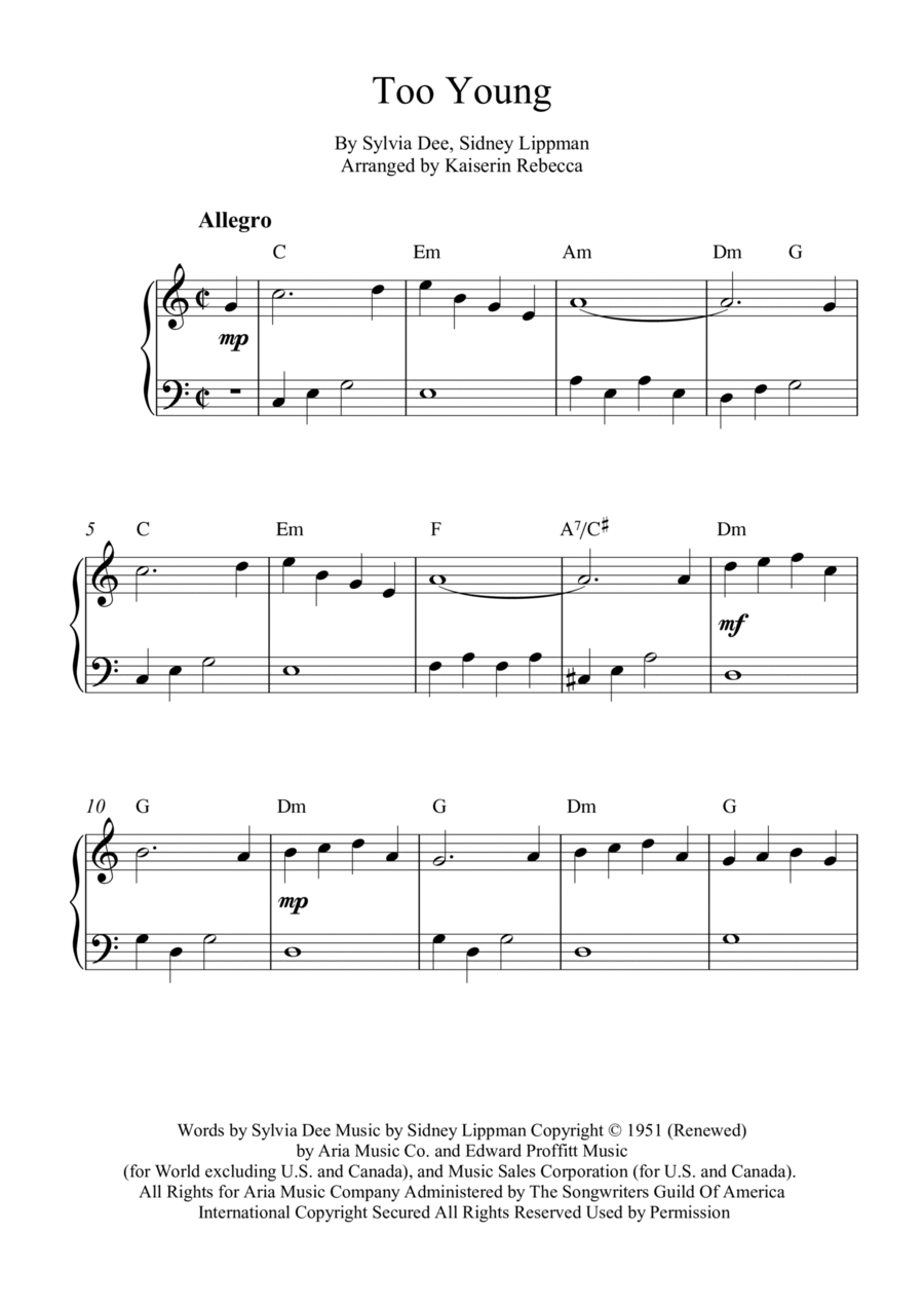 Too Young Too Young Piano Method scores gallery preview page 1