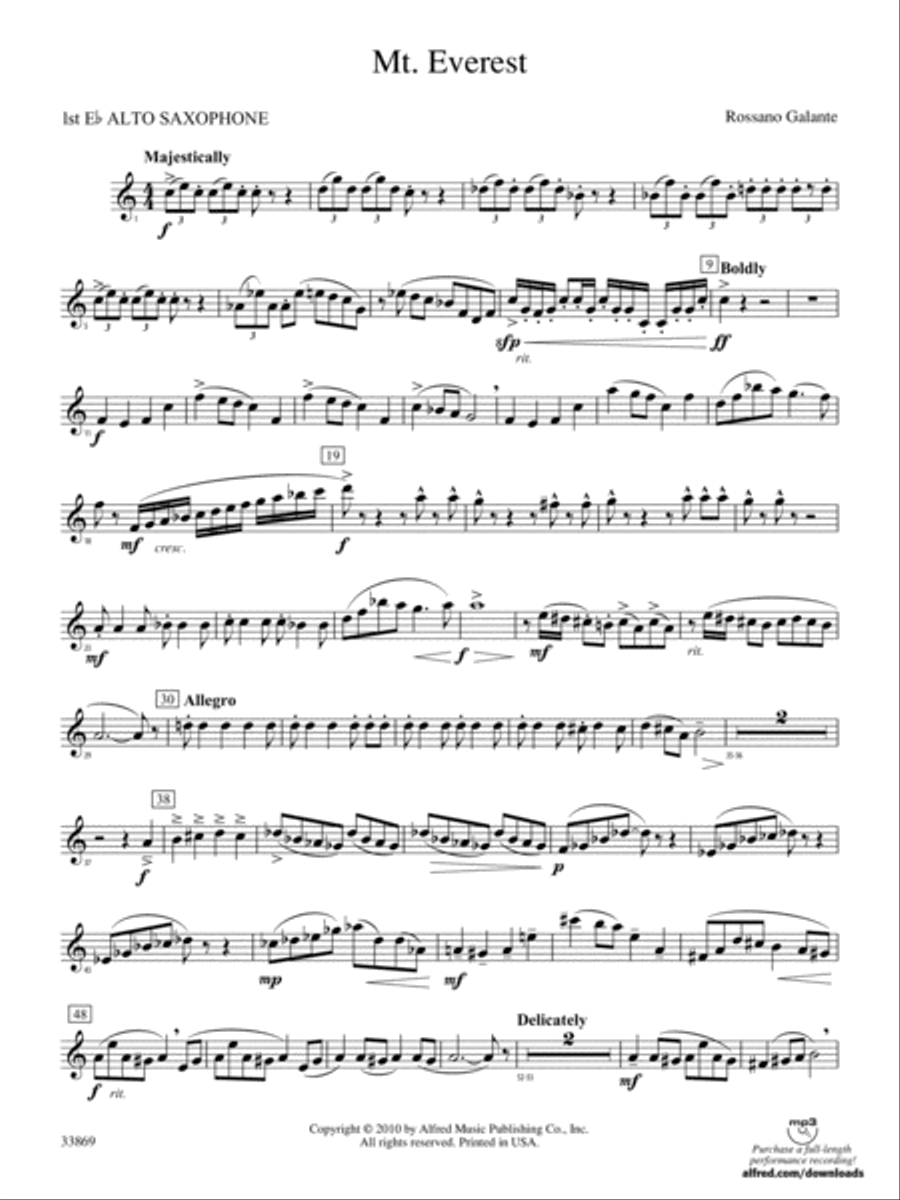 Mt. Everest: E-flat Alto Saxophone Concert Band scores gallery preview page 1