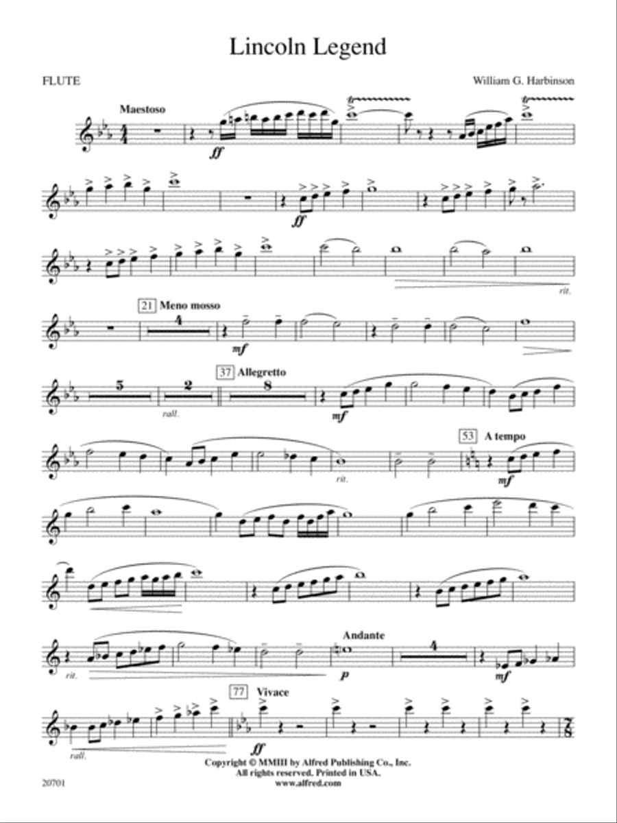 Lincoln Legend: Flute Lincoln Legend: Flute Concert Band scores gallery preview page 1