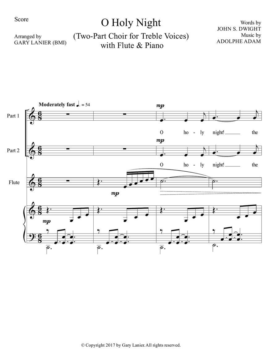 O HOLY NIGHT (Two-Part Choir for Treble Voices with Flute & Piano - Score & Parts included) 2-Part scores gallery preview page 2