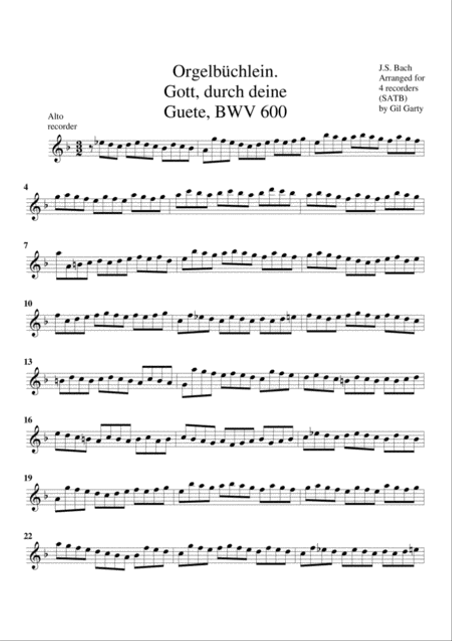 Gott, durch deine Guete, BWV 600 from Orgelbuechlein (arrangement for 4 recorders) Recorder scores gallery preview page 4