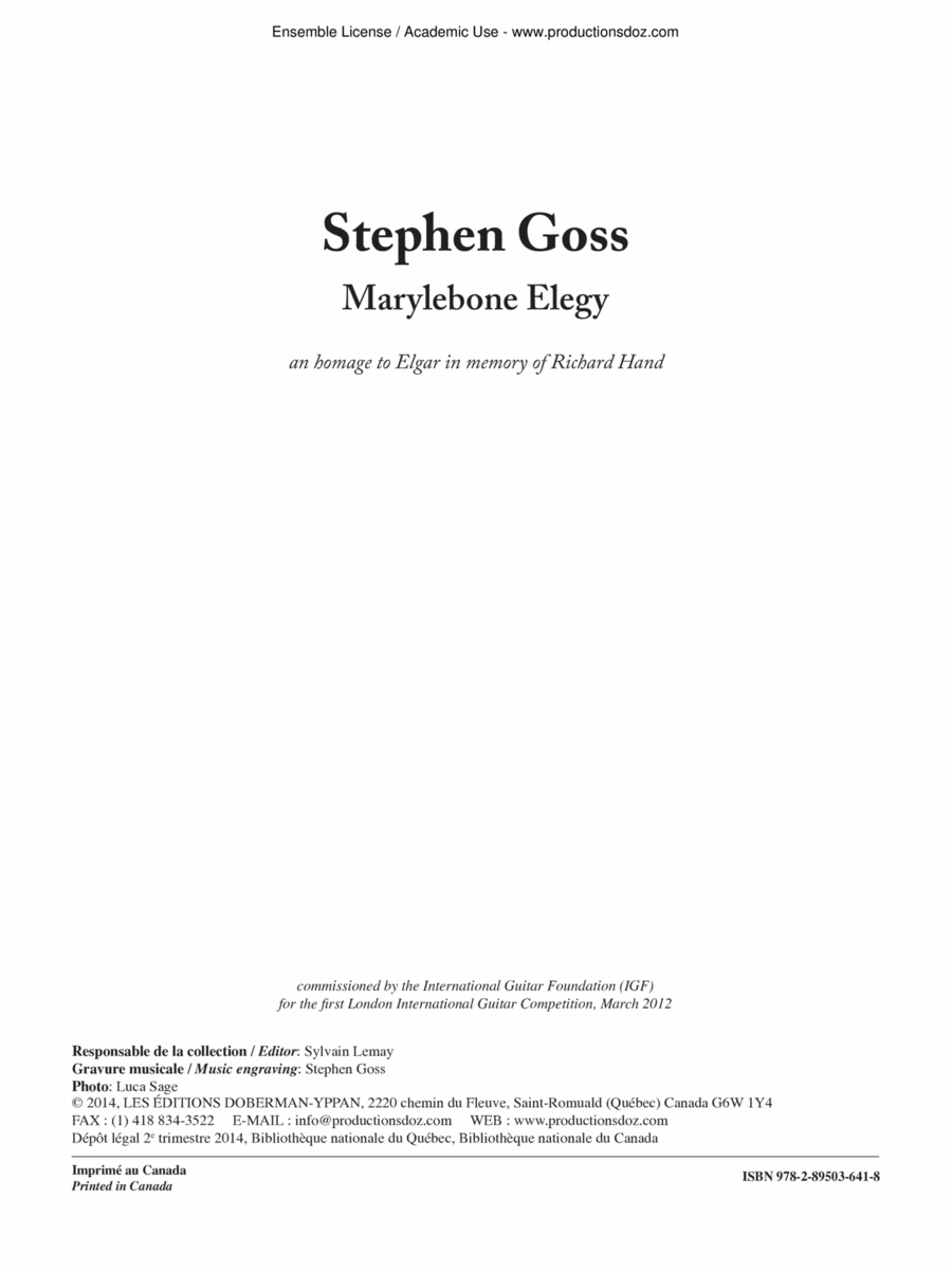 Marylebone Elegy Classical Guitar scores gallery preview page 1