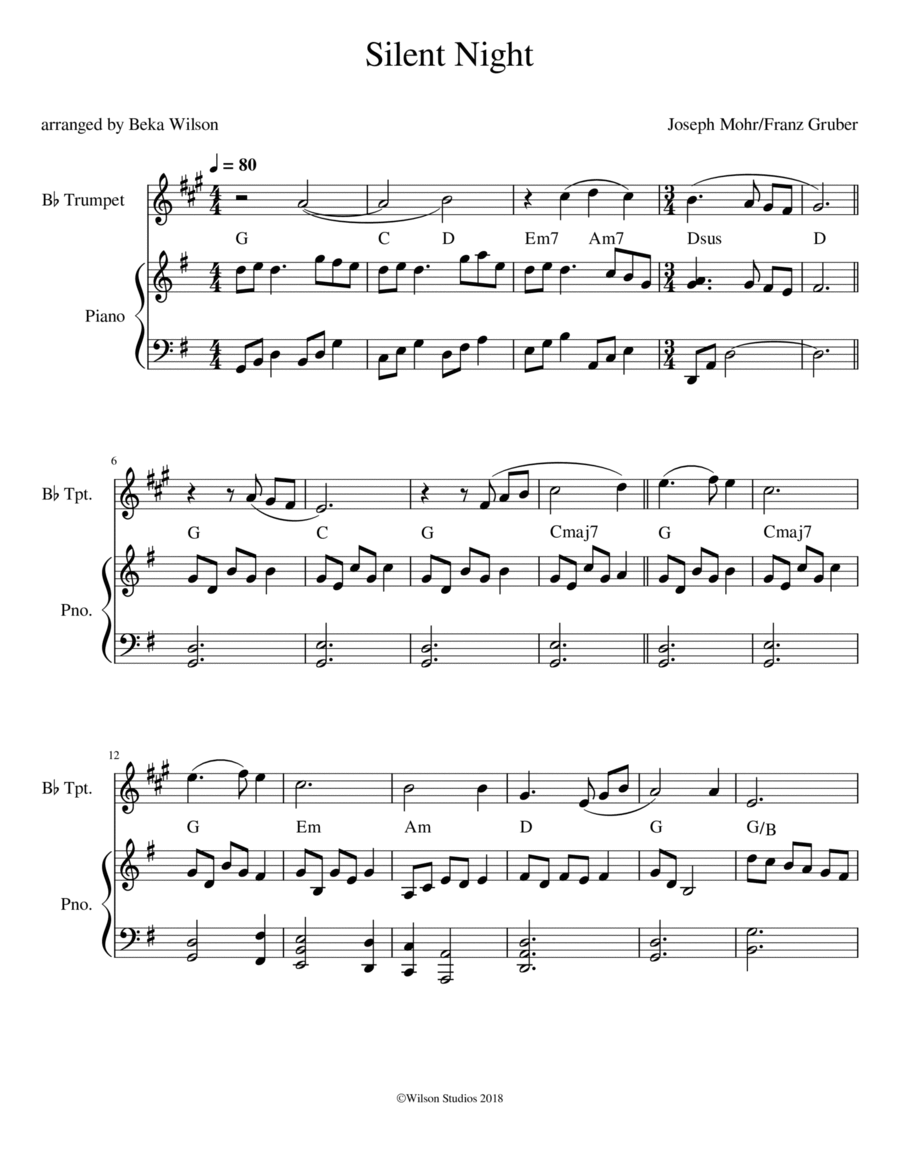 Silent Night--trumpet solo Trumpet Solo scores gallery preview page 1