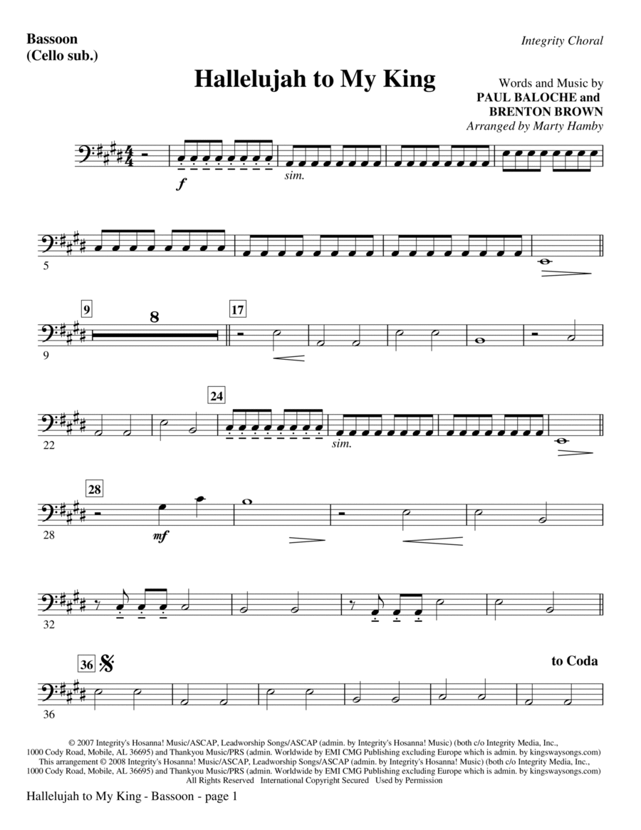 Hallelujah To My King - Bassoon (Cello Sub) Choir scores gallery preview page 1