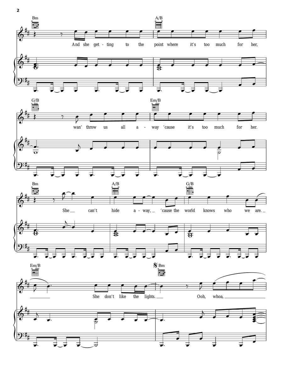 She Don't Like The Lights Piano, Vocal, Guitar scores gallery preview page 2