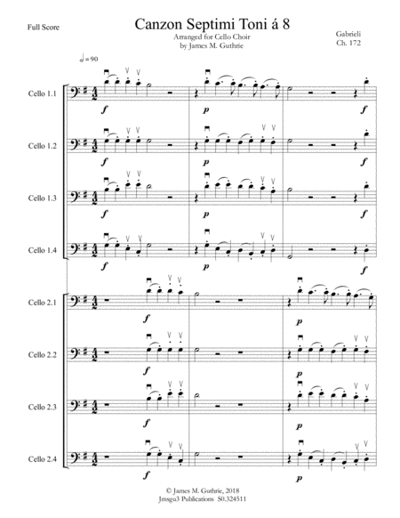 Gabrieli: Canzon Septimi Toni Ch. 172 for Cello Choir image number null