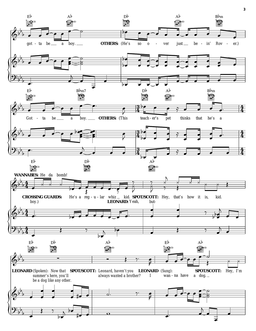 I Wanna Be A Boy (Teacher's Pet Theme) Piano, Vocal, Guitar scores gallery preview page 3
