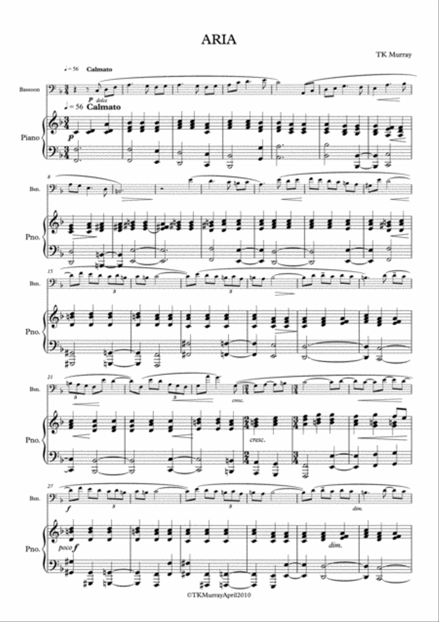 Murray - Aria - Bassoon & Piano Small Ensemble scores gallery preview page 1