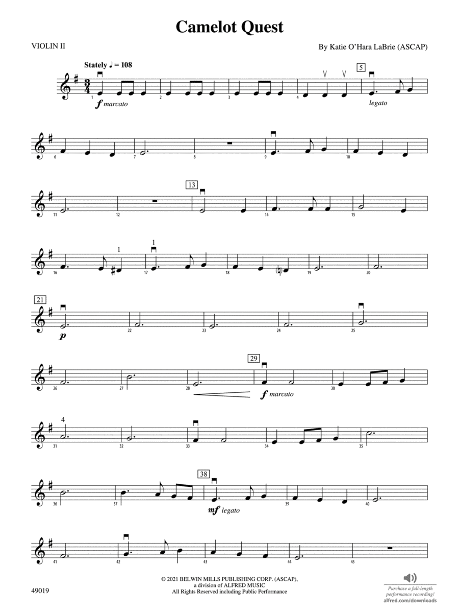 Camelot Quest: 2nd Violin String Orchestra scores gallery preview page 1