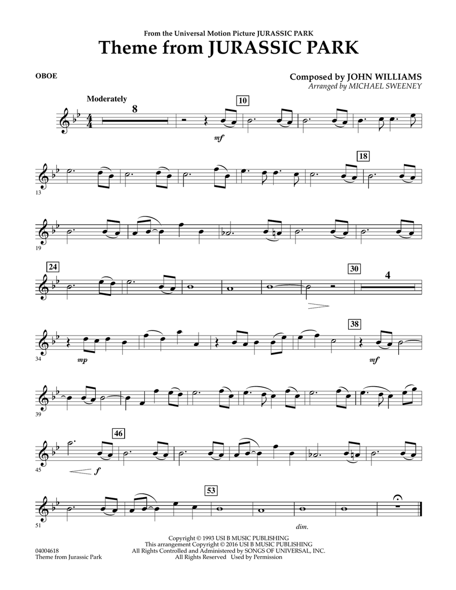 Theme from Jurassic Park - Oboe Oboe scores gallery preview page 1