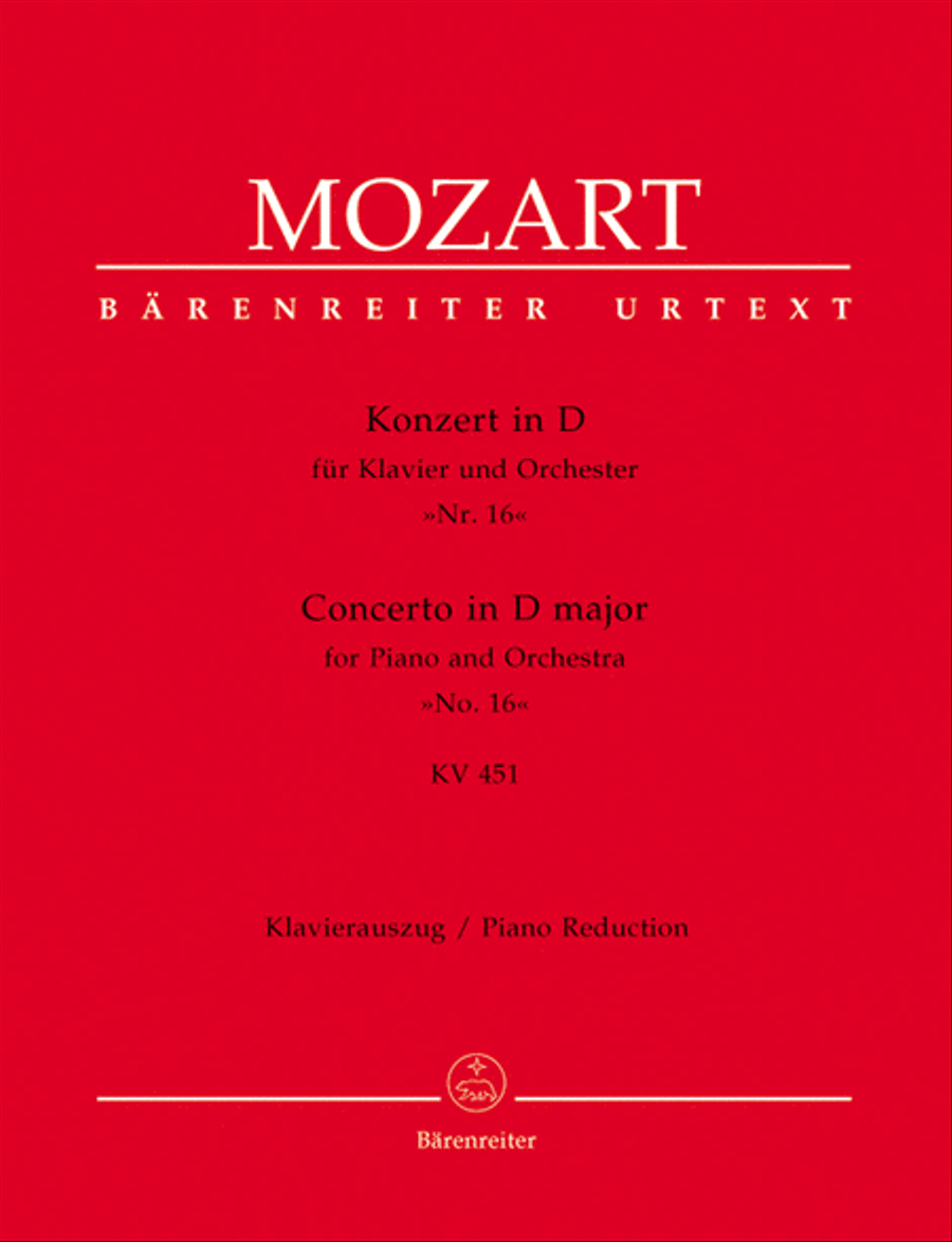 Concerto for Piano and Orchestra, No. 16 D major, KV 451 Piano Solo scores gallery preview page 1