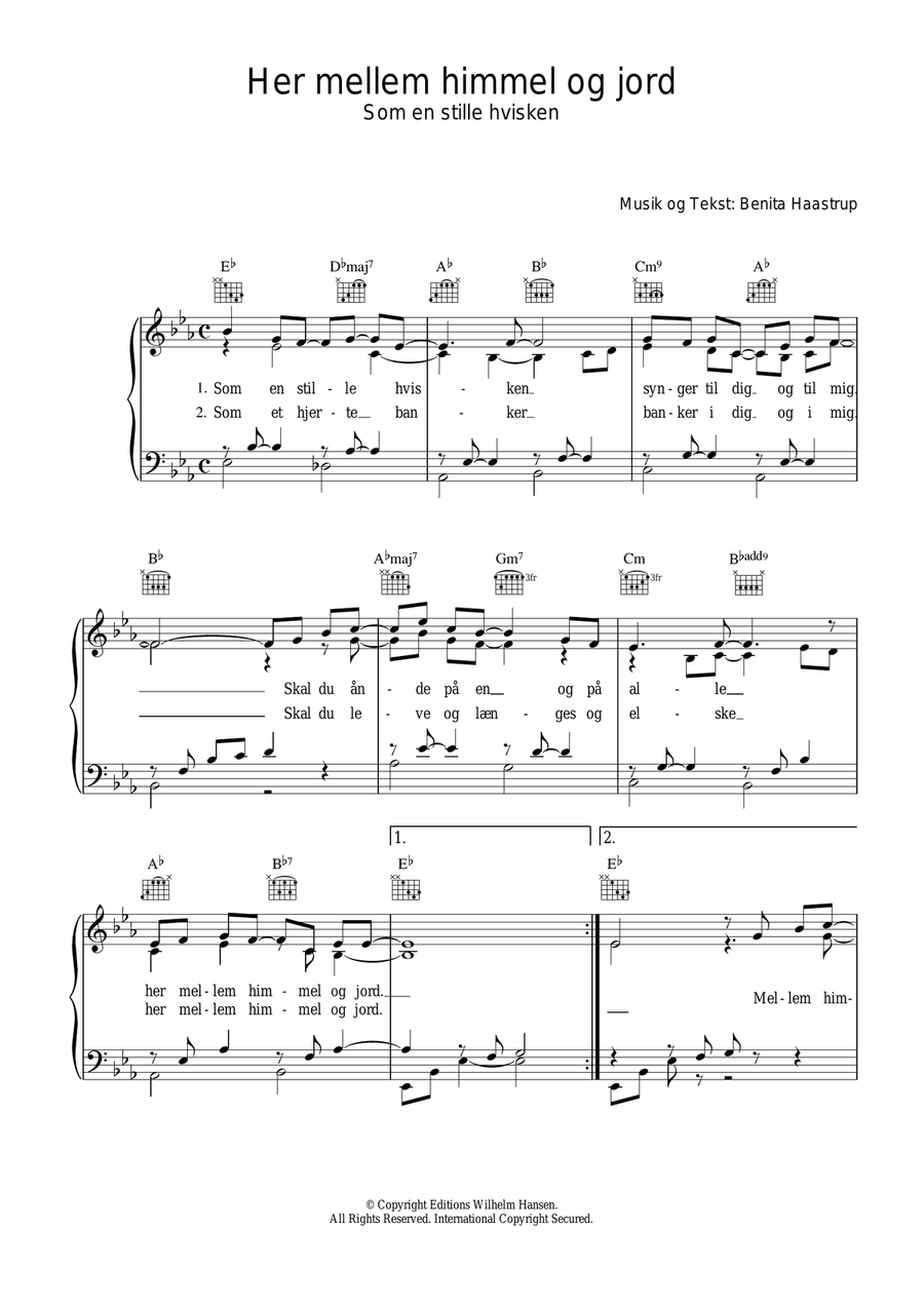 Her Mellem Himmel Og Jord Piano, Vocal scores gallery preview page 1
