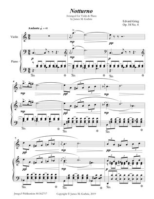 Grieg: Notturno Op. 54 No. 4 for Violin & Piano