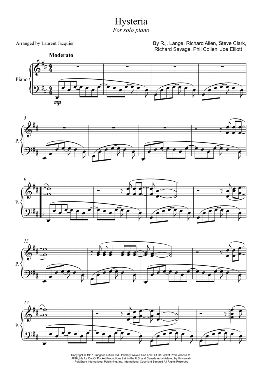 Hysteria Hysteria Piano Solo scores gallery preview page 1