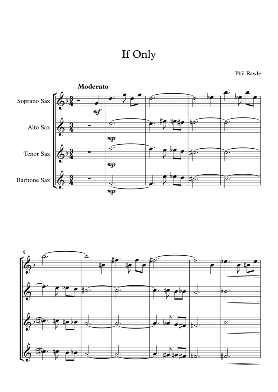 If Only - Saxophone Quartet Saxophone Quartet scores gallery preview page 1