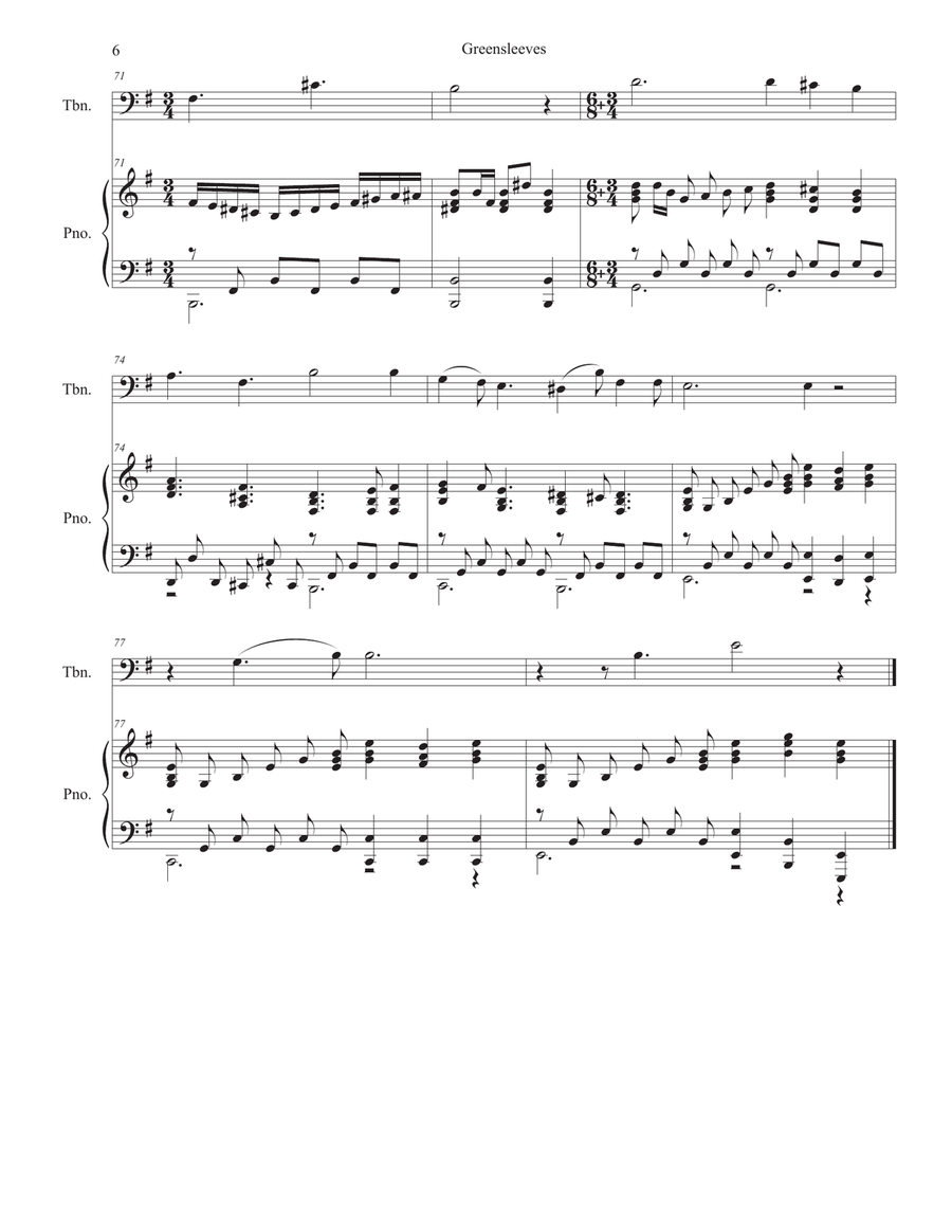 Greensleeves (Trombone solo and Piano) Piano scores gallery preview page 6