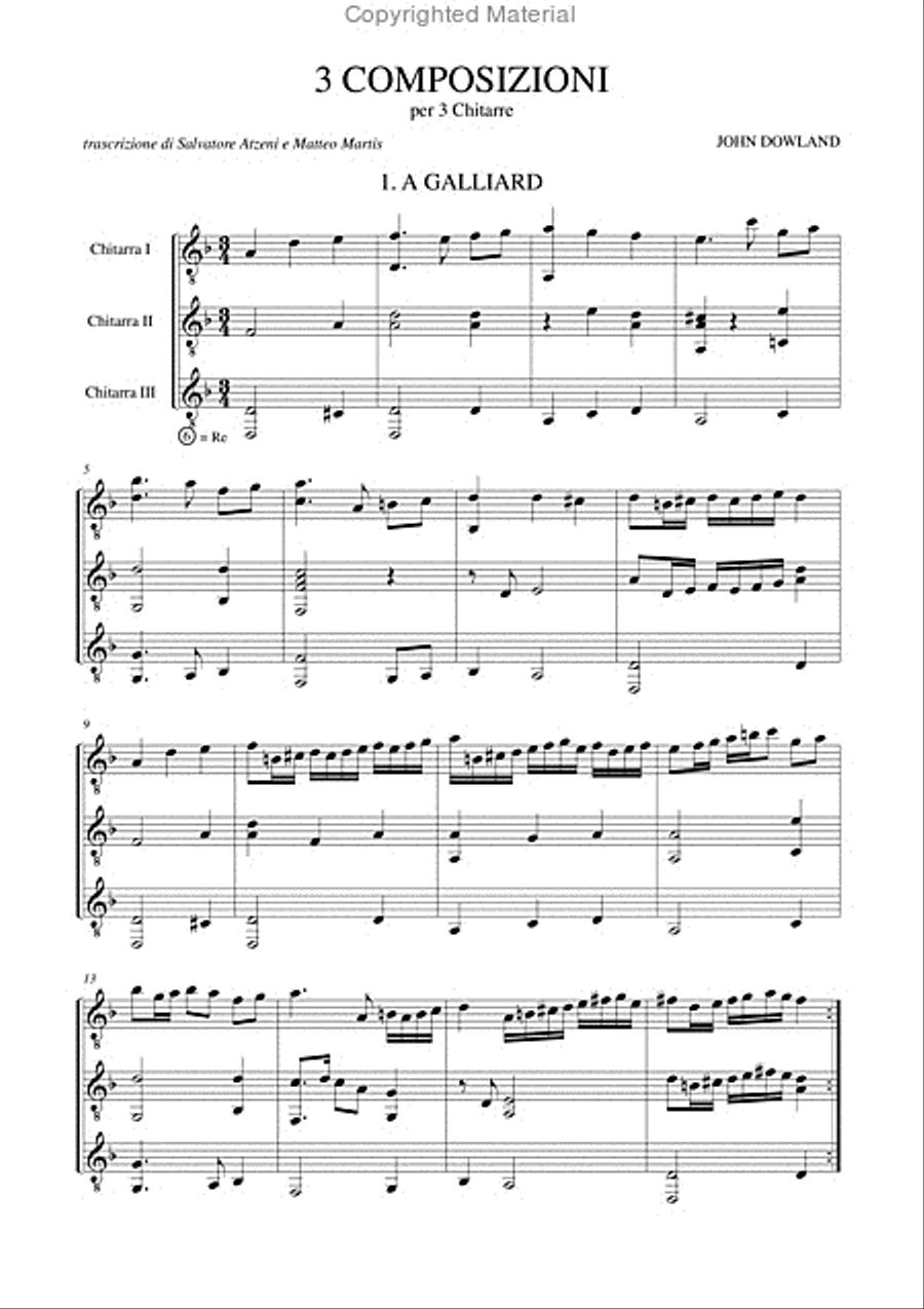 3 Compositions (A Galliard, The Frog Galliard, Fantasia) for 3 Guitars Guitar Ensemble scores gallery preview page 2