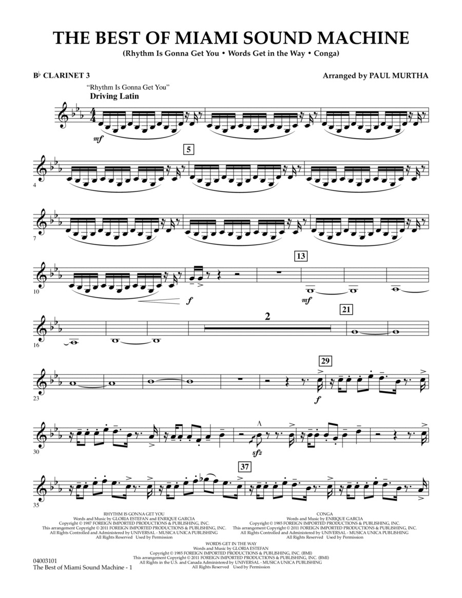 The Best Of Miami Sound Machine - Bb Clarinet 3 Concert Band scores gallery preview page 1