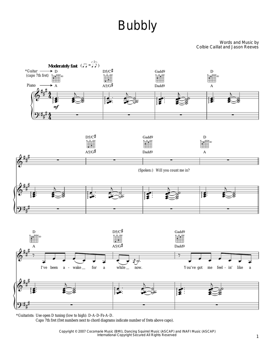 Bubbly Piano, Vocal, Guitar scores gallery preview page 1