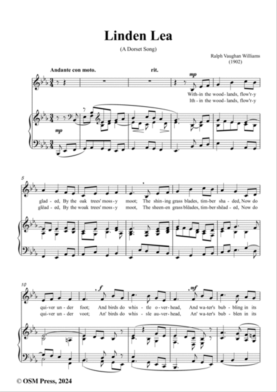 Vaughan Williams-Linden Lea(A Dorset Song),(1902),in E flat Major Voice scores gallery preview page 2