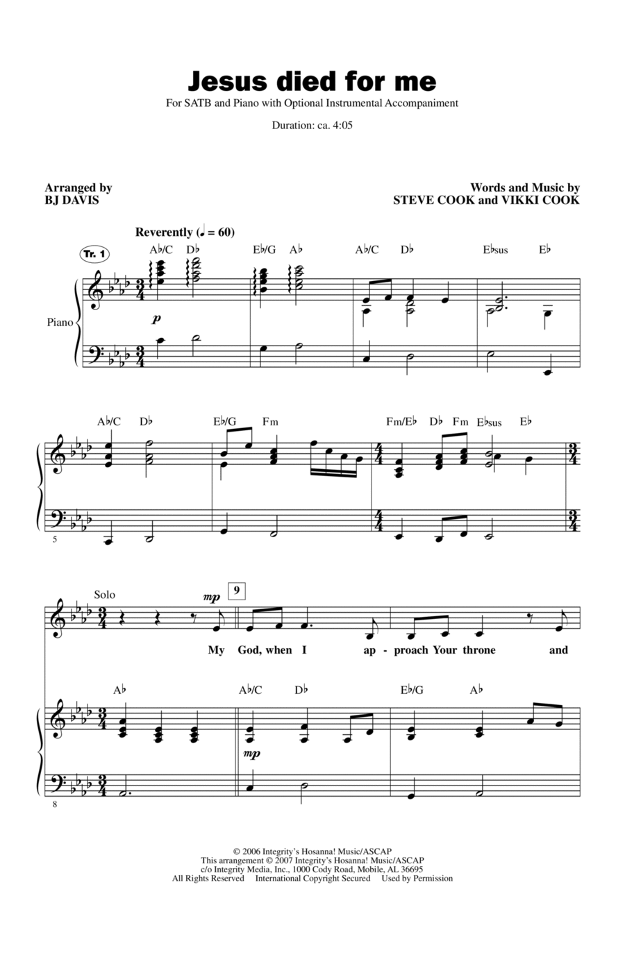 Jesus Died For Me Jesus Died For Me 4-Part scores gallery preview page 1