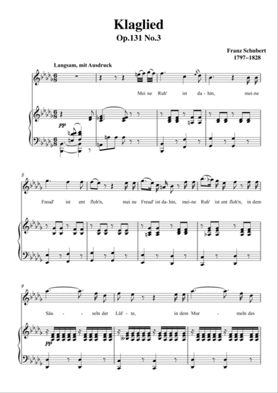 Schubert-Klaglied,Op.131 No.3 in bB minor,for Vocal and Piano Voice scores gallery preview page 2