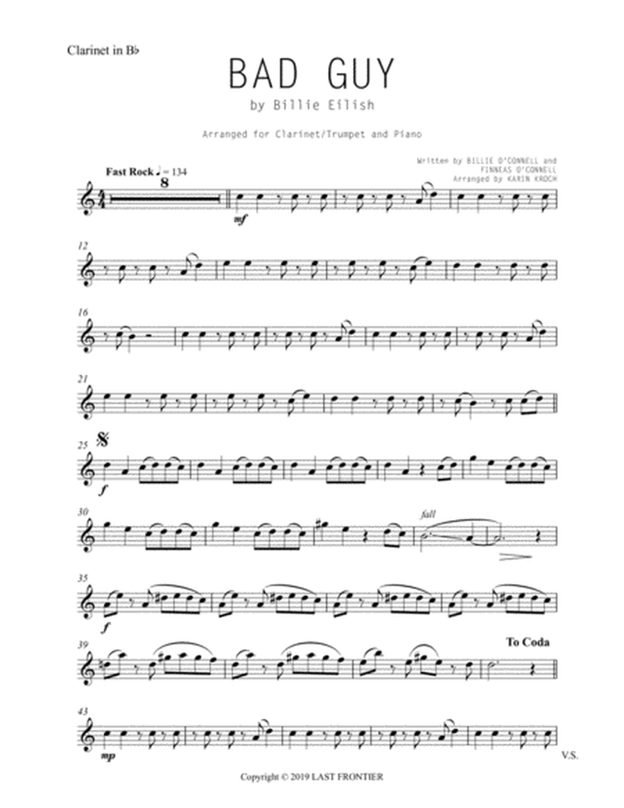 Bad Guy (Billie Eilish) - Bb Clarinet/Trumpet & Piano image number null