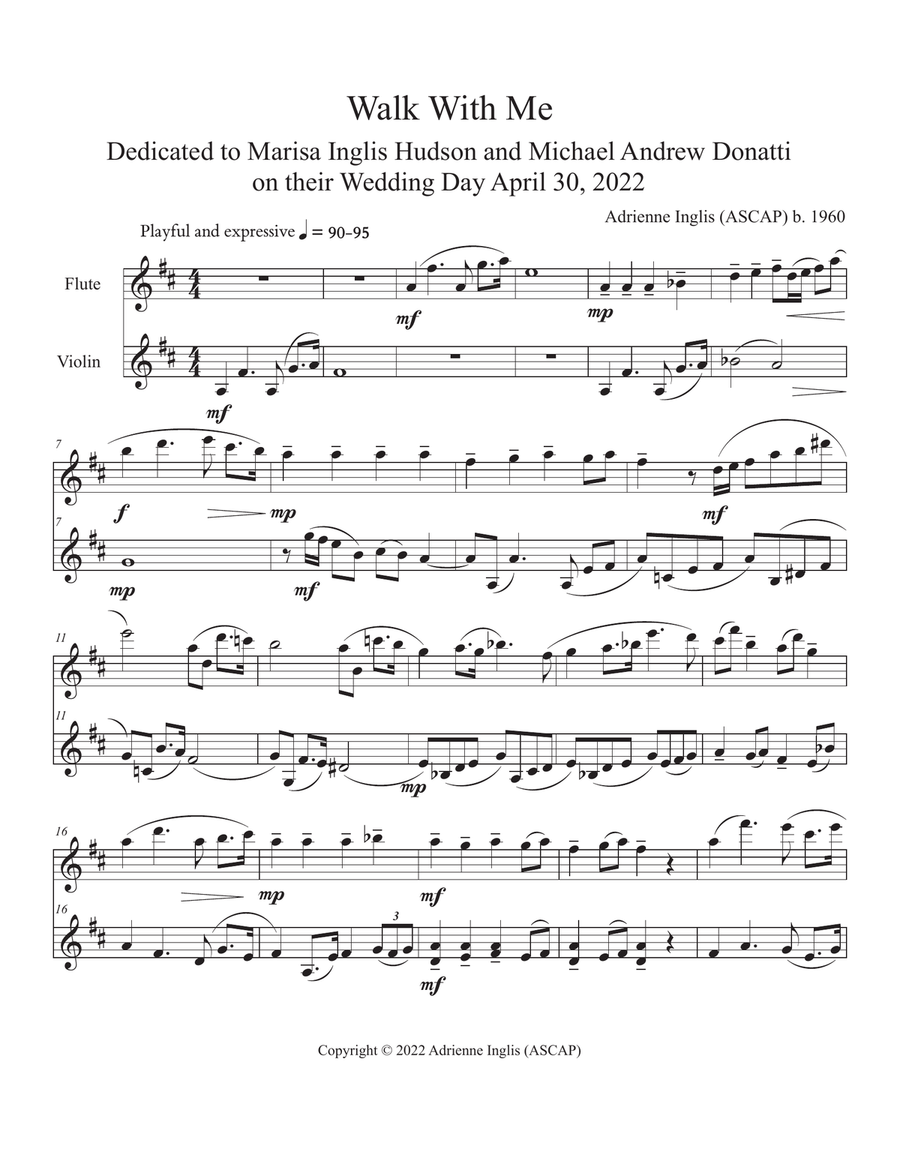 Walk With Me for flute and violin Flute scores gallery preview page 2