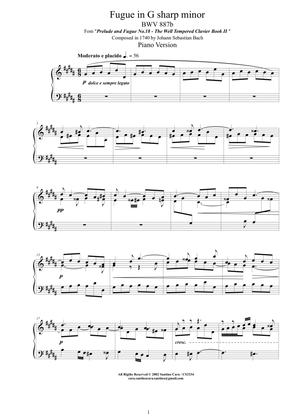 Bach - Fugue in G sharp minor BWV 887b - Piano version