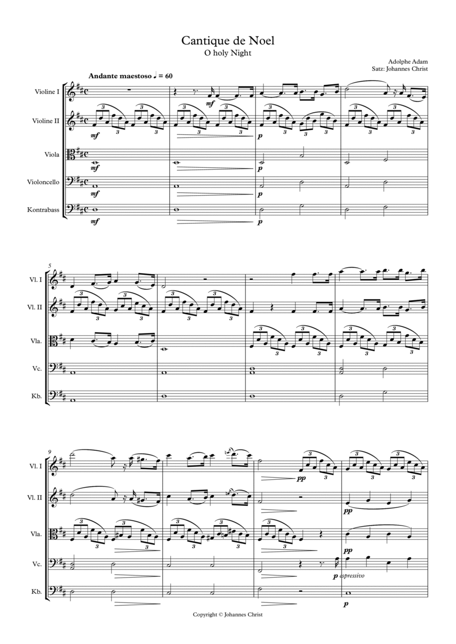 Cantique de Noel Cantique de Noel String Quintet scores gallery preview page 1