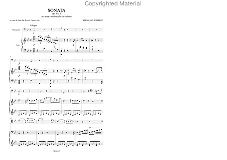 Sonata Op. 5 No. 3 for Harp and Violoncello (Violin) Cello scores gallery preview page 2