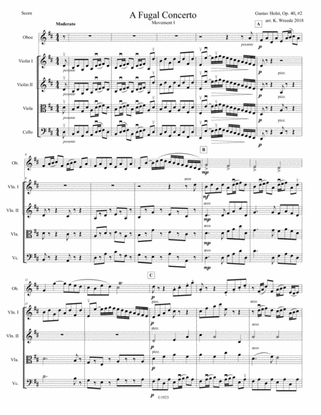 Holst - A Fugal Concerto (mvt 1) arranged for oboe and string quartet image number null