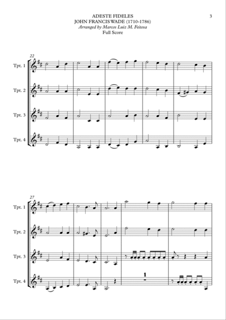 Adeste Fideles - Trumpet Quartet Brass Ensemble scores gallery preview page 5