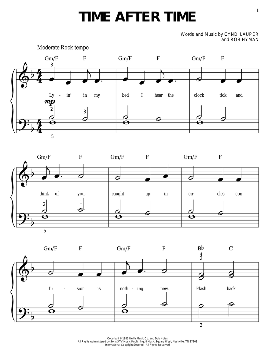 Time After Time Easy Piano scores gallery preview page 1
