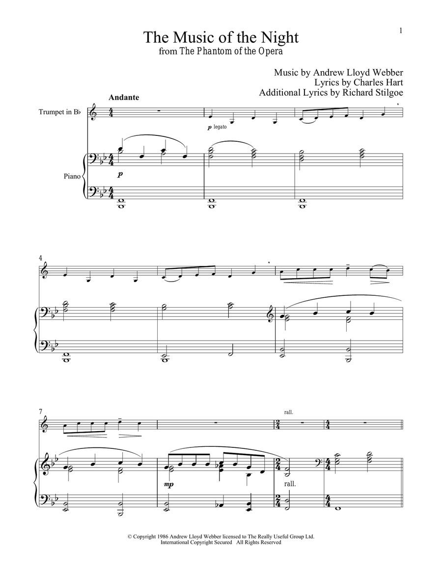 The Music of the Night (from The Phantom of the Opera) Trumpet Solo scores gallery preview page 1