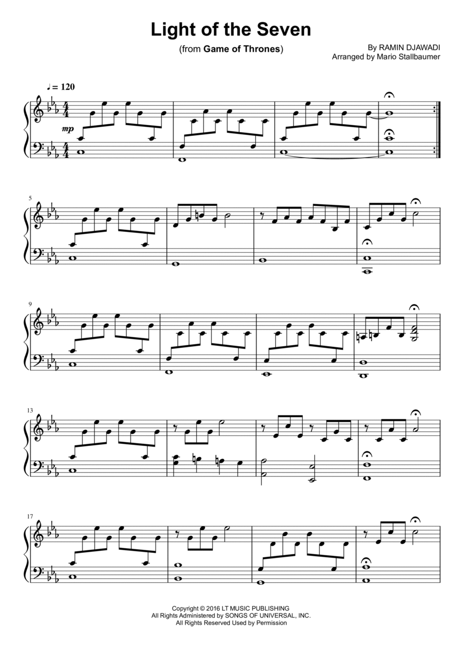 Light Of The Seven Piano Solo scores gallery preview page 1