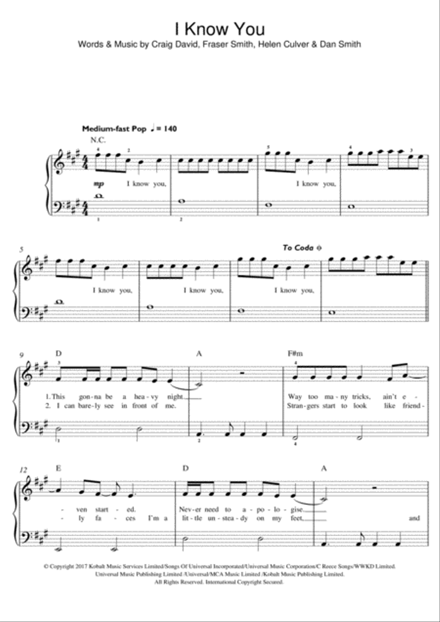 I Know You (featuring Bastille) Piano scores gallery preview page 1