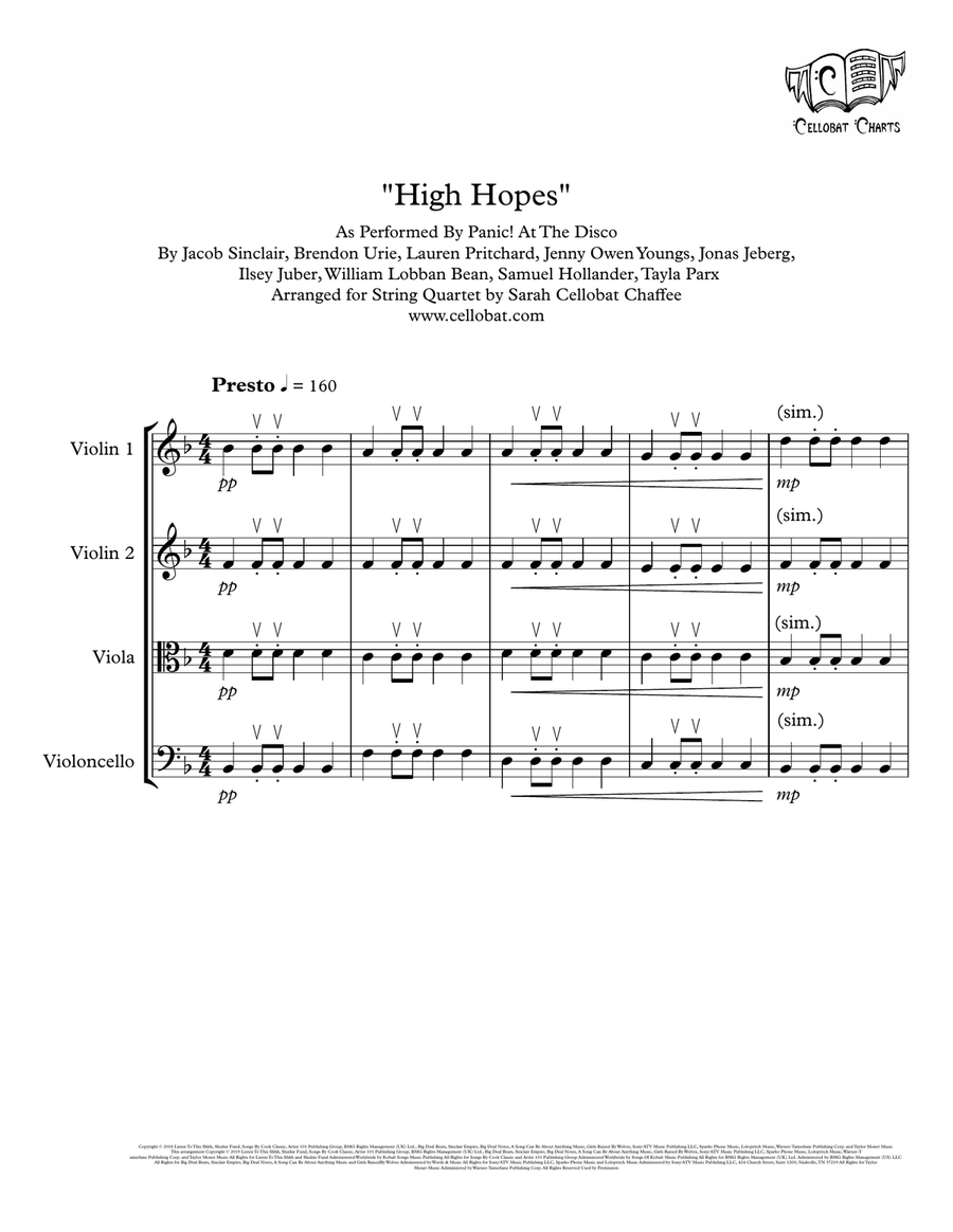 High Hopes String Quartet scores gallery preview page 1