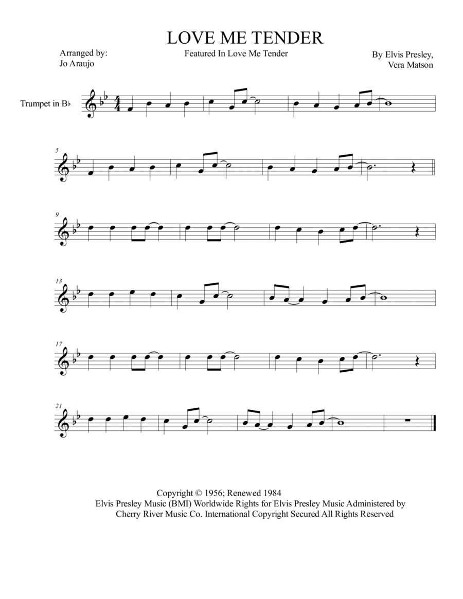 Love Me Tender B-Flat Trumpet scores gallery preview page 1