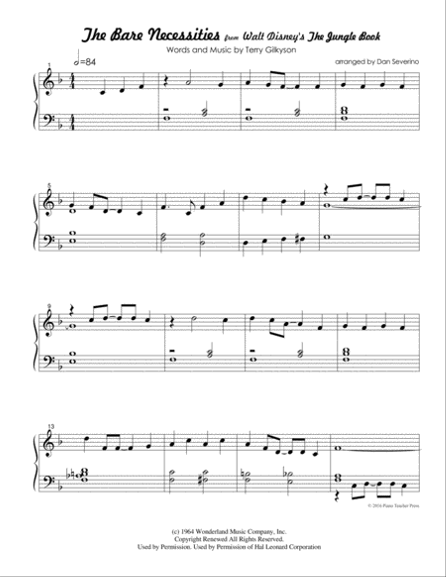 The Bare Necessities from THE JUNGLE BOOK Piano Solo scores gallery preview page 2