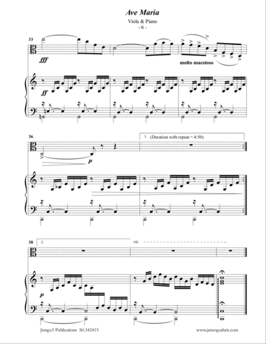 Bach-Gounod: Ave Maria for Viola & Piano Viola scores gallery preview page 6
