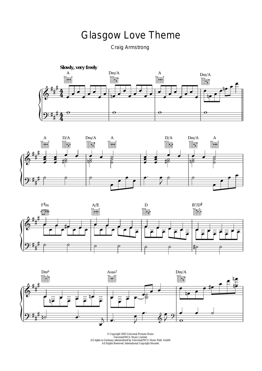 Glasgow Love Theme (from Love Actually) Piano Solo scores gallery preview page 1
