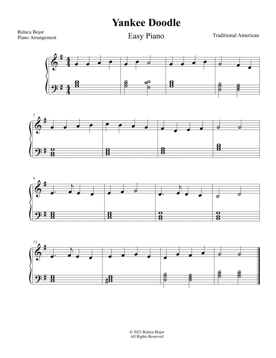 Yankee doodle hot sale easy piano