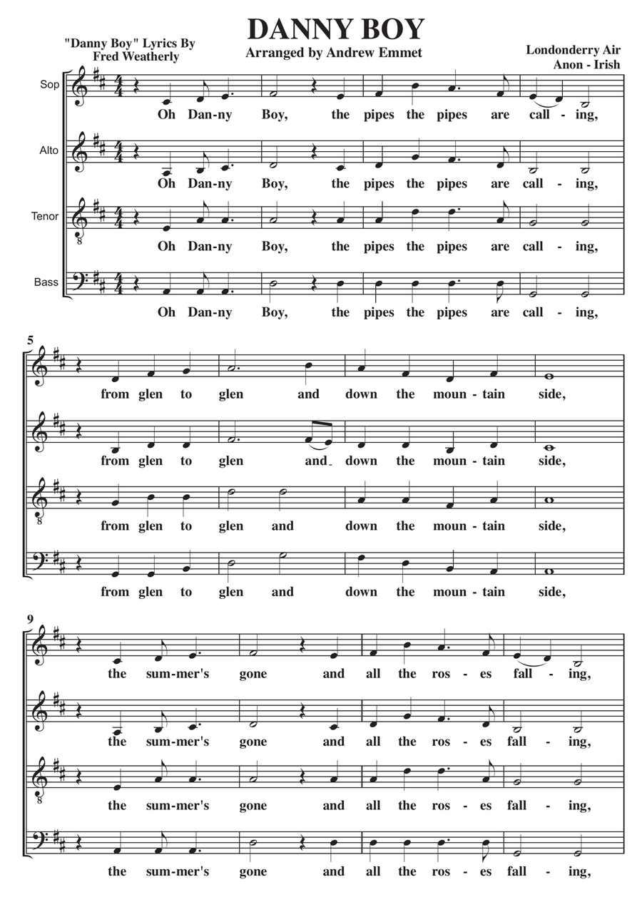 Danny Boy A Cappella SATB 4-Part scores gallery preview page 1