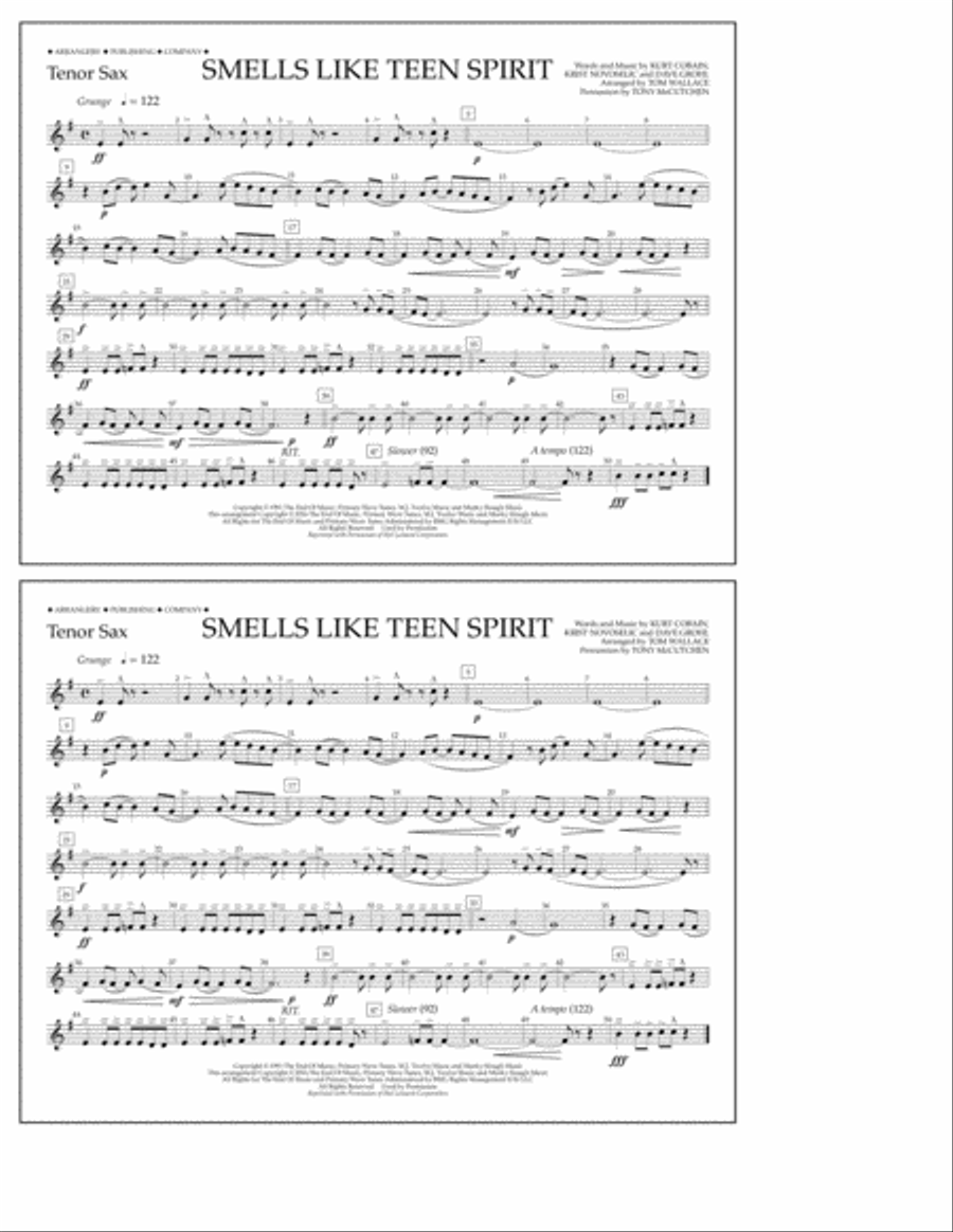 Smells Like Teen Spirit - Tenor Sax Marching Band scores gallery preview page 1
