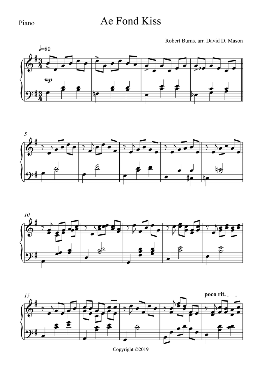 Ae Fond Kiss Piano scores gallery preview page 2