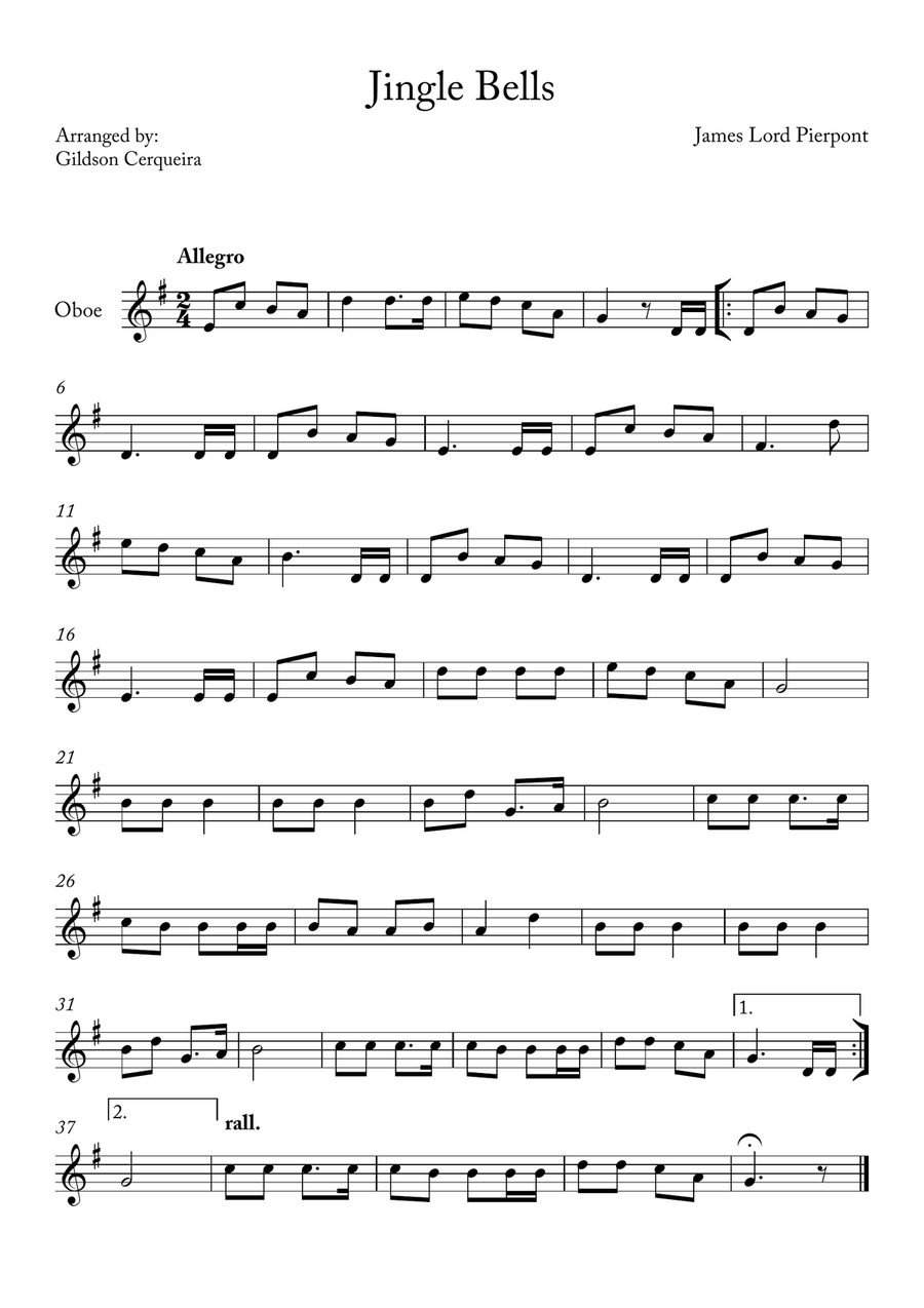 Jingle Bells Oboe Solo scores gallery preview page 1