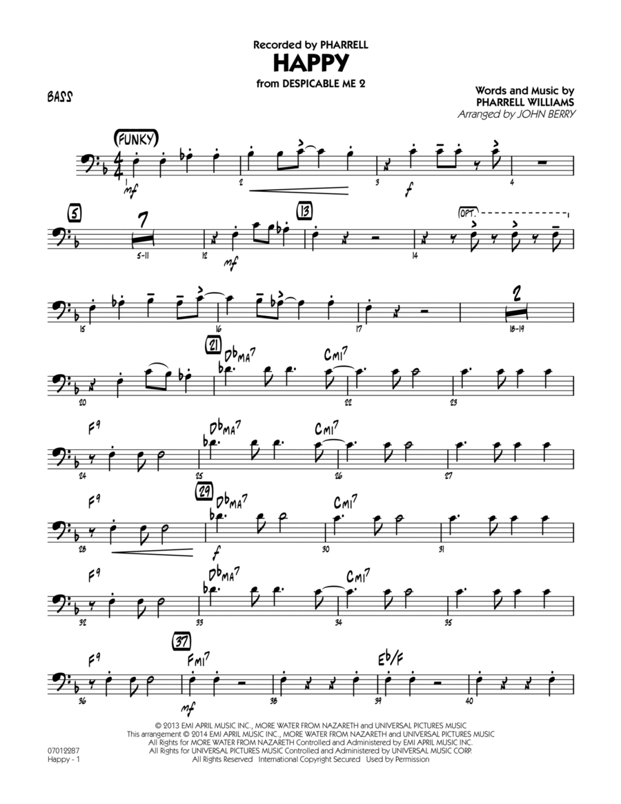 Happy (from Despicable Me 2) - Bass Jazz Ensemble scores gallery preview page 1