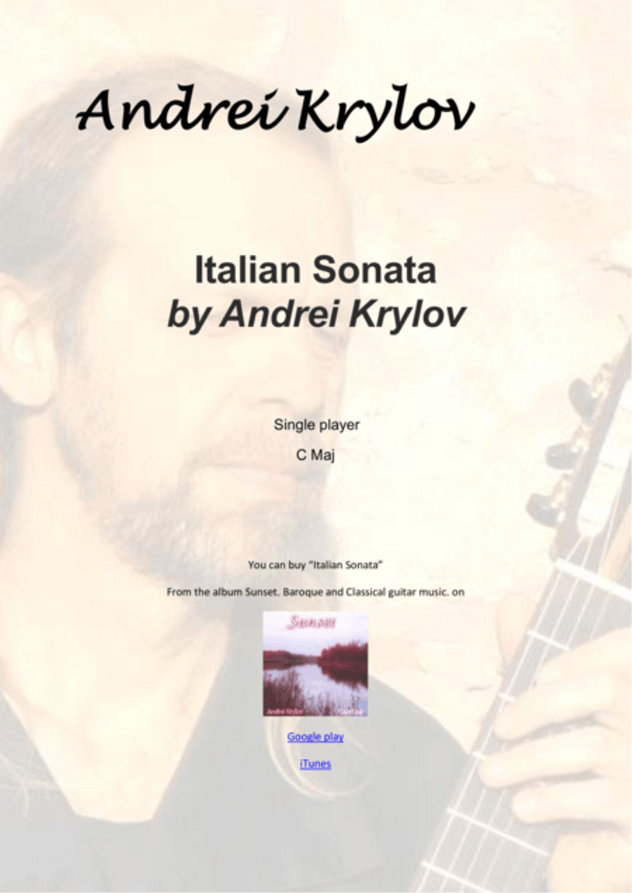 Italian sonata for classical guitar by Andrei Krylov Acoustic Guitar scores gallery preview page 1