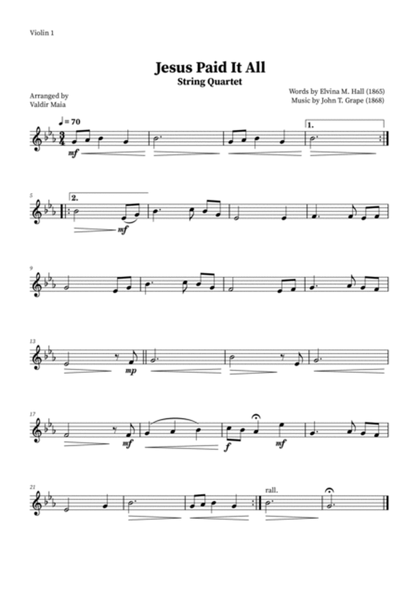 Jesus Paid It All - String Quartet (+Chords) image number null